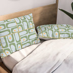 Mid Century Modern Piquet Abstract Multi Pattern Green Light Blue Yellow-Orange Pillow Sham Gallery Image 2