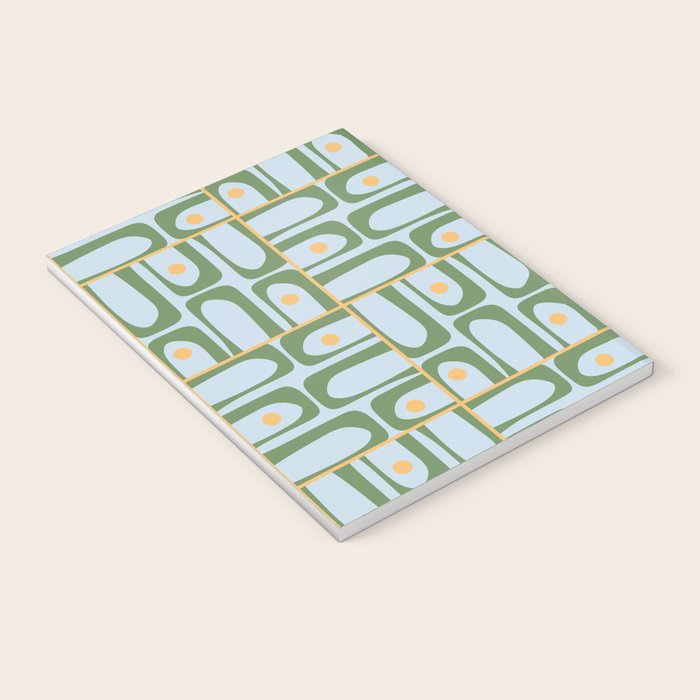 Mid Century Modern Piquet Abstract Multi Pattern Green Light Blue Yellow-Orange Notebook Gallery Image 3