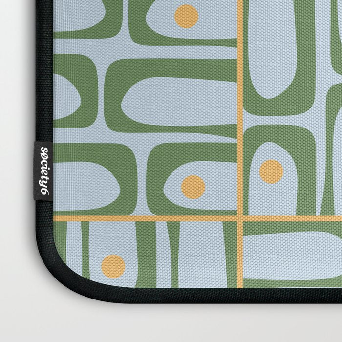 Mid Century Modern Piquet Abstract Multi Pattern Green Light Blue Yellow-Orange Laptop Sleeve Gallery Image 3