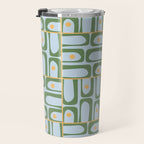 Mid Century Modern Piquet Abstract Multi Pattern Green Light Blue Yellow-Orange Travel Mug Gallery Image 3