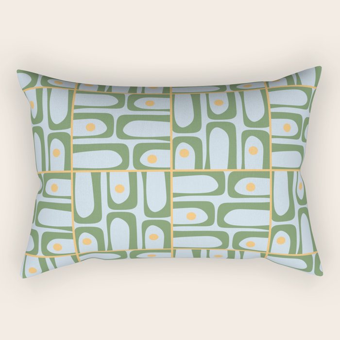 Mid Century Modern Piquet Abstract Multi Pattern Green Light Blue Yellow-Orange Rectangular Pillow Gallery Image 1