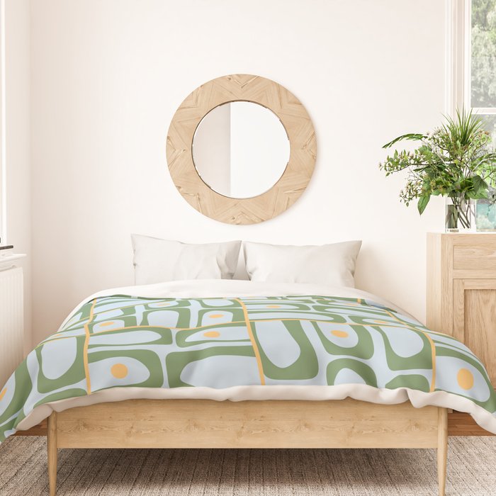 Mid Century Modern Piquet Abstract Multi Pattern Green Light Blue Yellow-Orange Duvet Cover Gallery Image 3