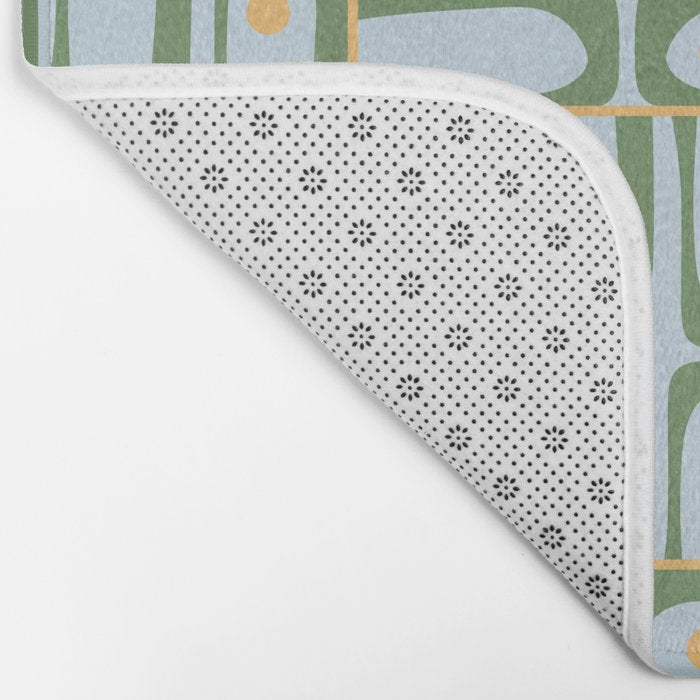 Mid Century Modern Piquet Abstract Multi Pattern Green Light Blue Yellow-Orange Bath Mat Gallery Image 2
