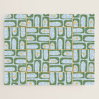 Mid Century Modern Piquet Abstract Multi Pattern Green Light Blue Yellow-Orange Jigsaw Puzzle Gallery Image 1