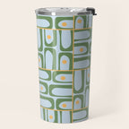 Mid Century Modern Piquet Abstract Multi Pattern Green Light Blue Yellow-Orange Travel Mug Gallery Image 2