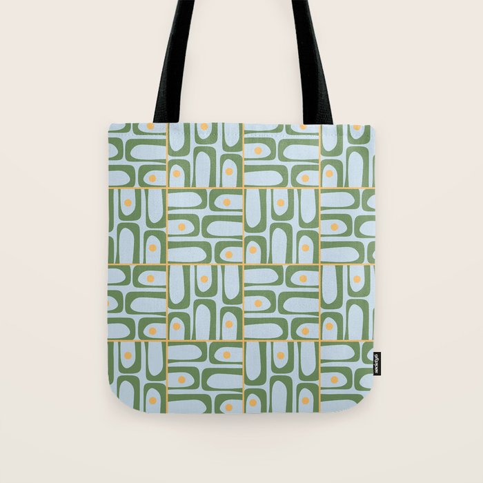 Mid Century Modern Piquet Abstract Multi Pattern Green Light Blue Yellow-Orange Tote Bag Gallery Image 1