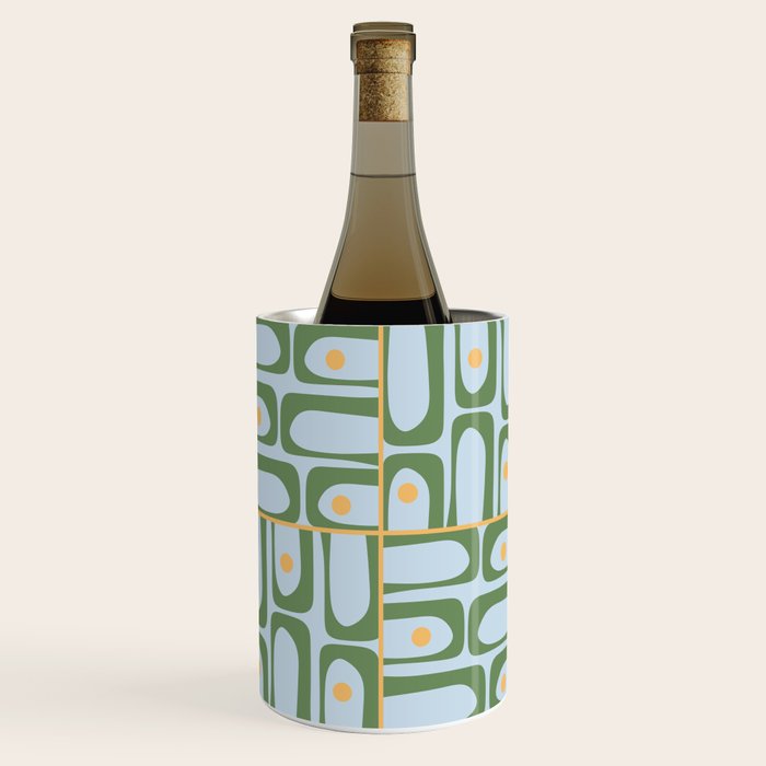 Mid Century Modern Piquet Abstract Multi Pattern Green Light Blue Yellow-Orange Wine Chiller Gallery Image 1