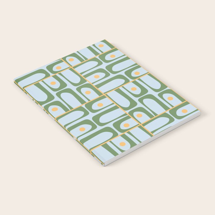 Mid Century Modern Piquet Abstract Multi Pattern Green Light Blue Yellow-Orange Notebook Gallery Image 2