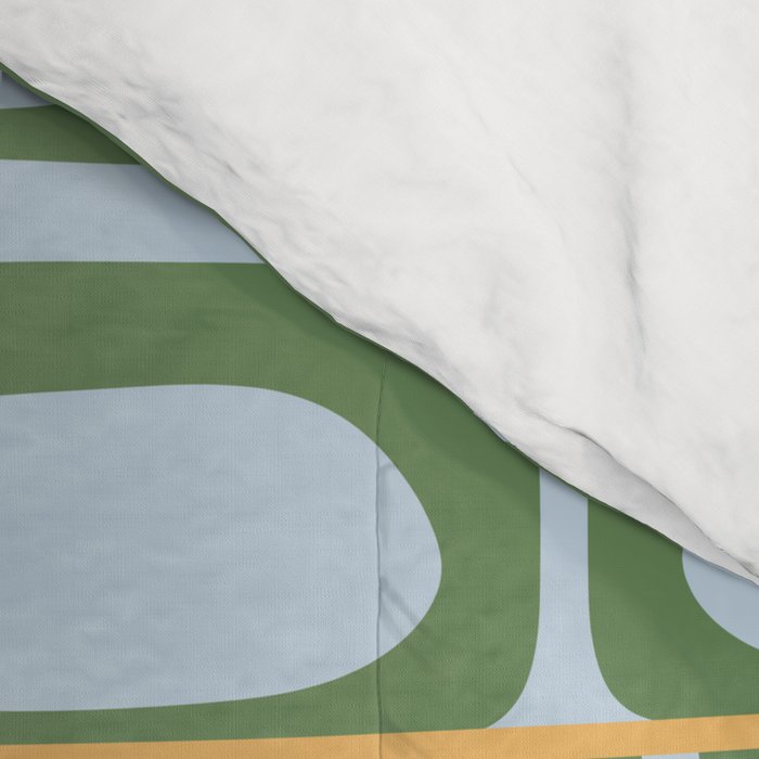 Mid Century Modern Piquet Abstract Multi Pattern Green Light Blue Yellow-Orange Comforter Gallery Image 4