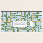 Mid Century Modern Piquet Abstract Multi Pattern Green Light Blue Yellow-Orange Desk Mat Gallery Image 1