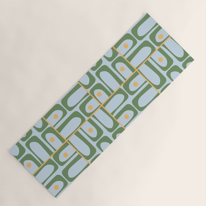Mid Century Modern Piquet Abstract Multi Pattern Green Light Blue Yellow-Orange Yoga Mat Gallery Image 1