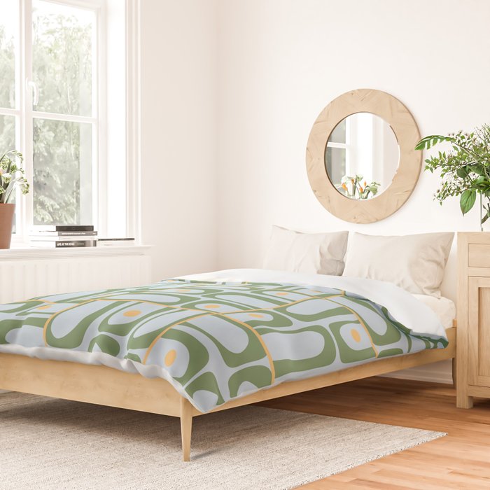 Mid Century Modern Piquet Abstract Multi Pattern Green Light Blue Yellow-Orange Duvet Cover Gallery Image 2