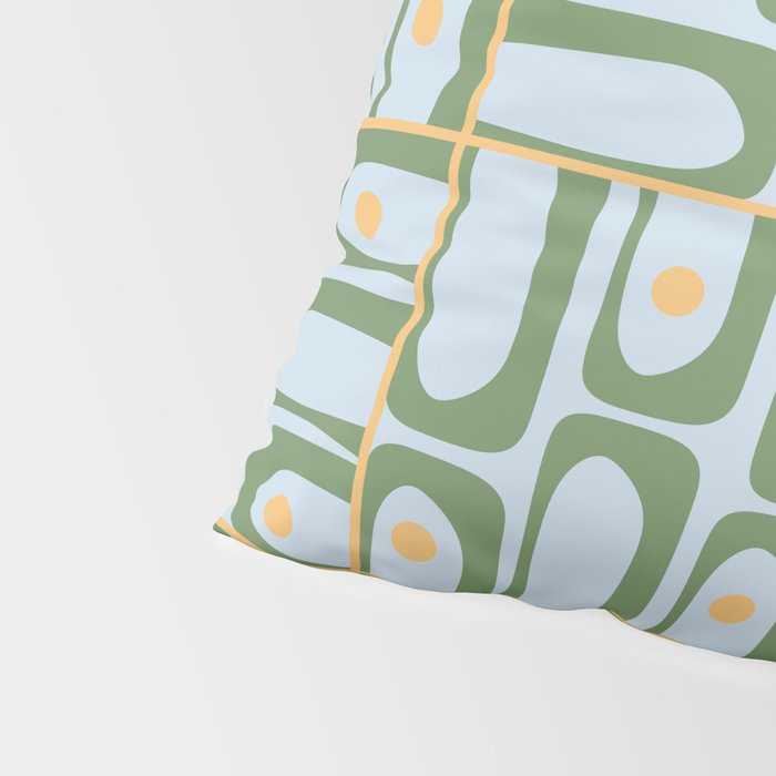 Mid Century Modern Piquet Abstract Multi Pattern Green Light Blue Yellow-Orange Pillow Sham Gallery Image 4