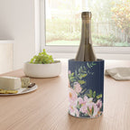 Boho, Floral Watercolor, Roses, Navy Blue and Pink Wine Chiller Gallery Image 4