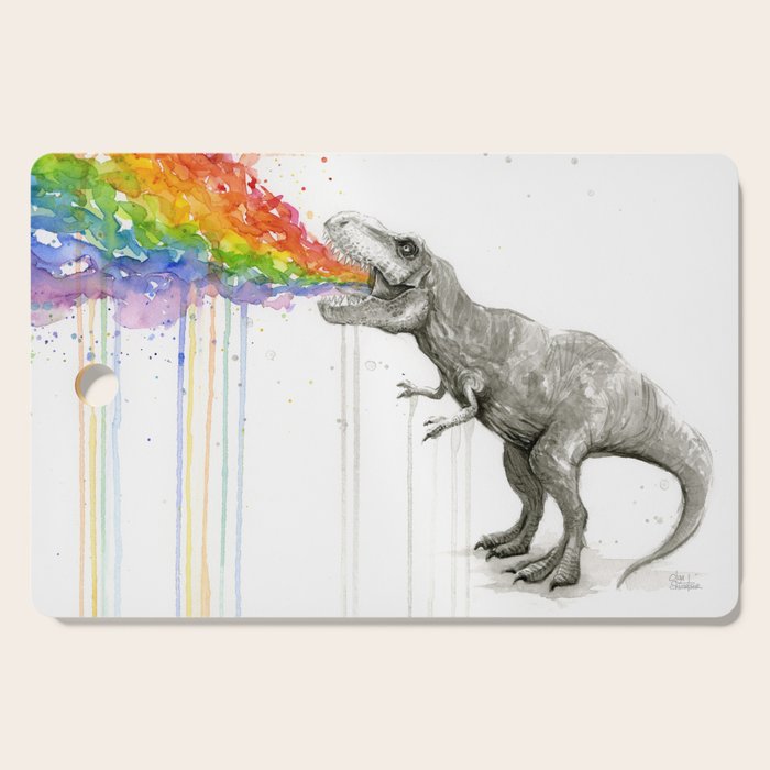 T-Rex Dinosaur Rainbow Puke Taste the Rainbow Watercolor Cutting Board Gallery Image 1