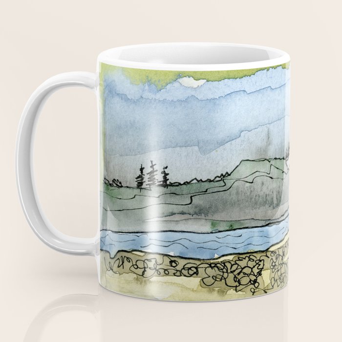 Mountains and River Watercolor Landscape abstract Coffee Mug Gallery Image 3