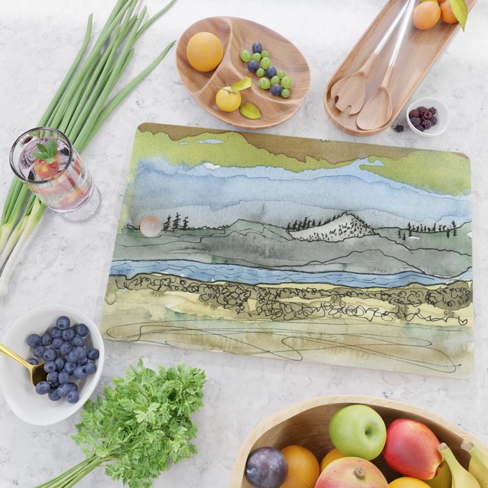 Mountains and River Watercolor Landscape abstract Cutting Board Gallery Image 2