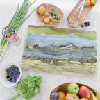 Mountains and River Watercolor Landscape abstract Cutting Board Gallery Image 2