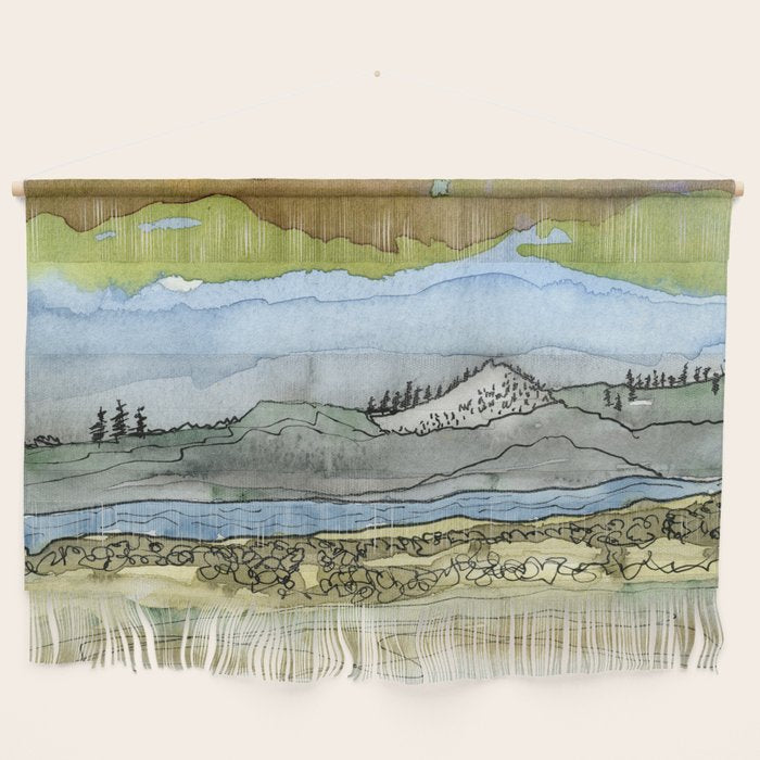 Mountains and River Watercolor Landscape abstract Wall Hanging Gallery Image 1