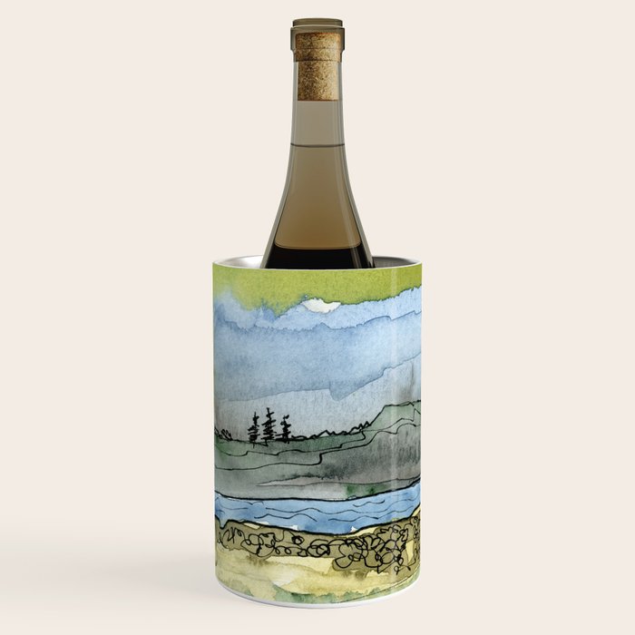 Mountains and River Watercolor Landscape abstract Wine Chiller Gallery Image 2