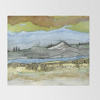 Mountains and River Watercolor Landscape abstract Throw Blanket Gallery Image 2