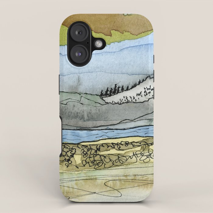 Mountains and River Watercolor Landscape abstract iPhone Case Gallery Image 1