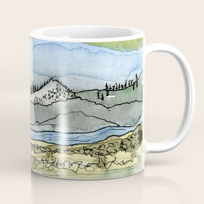 Mountains and River Watercolor Landscape abstract Coffee Mug Gallery Image 1