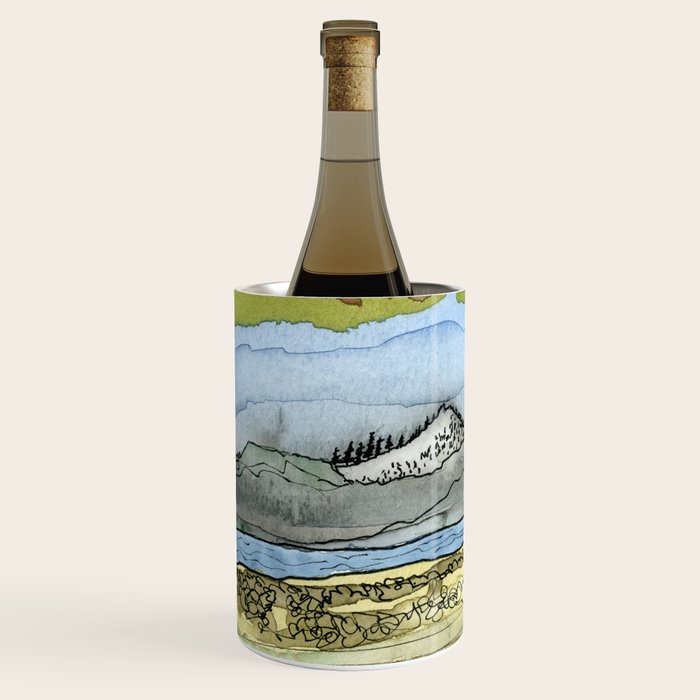 Mountains and River Watercolor Landscape abstract Wine Chiller Gallery Image 1