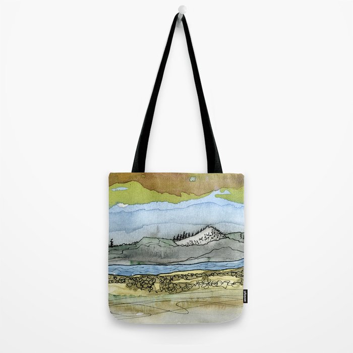 Mountains and River Watercolor Landscape abstract Tote Bag Gallery Image 2