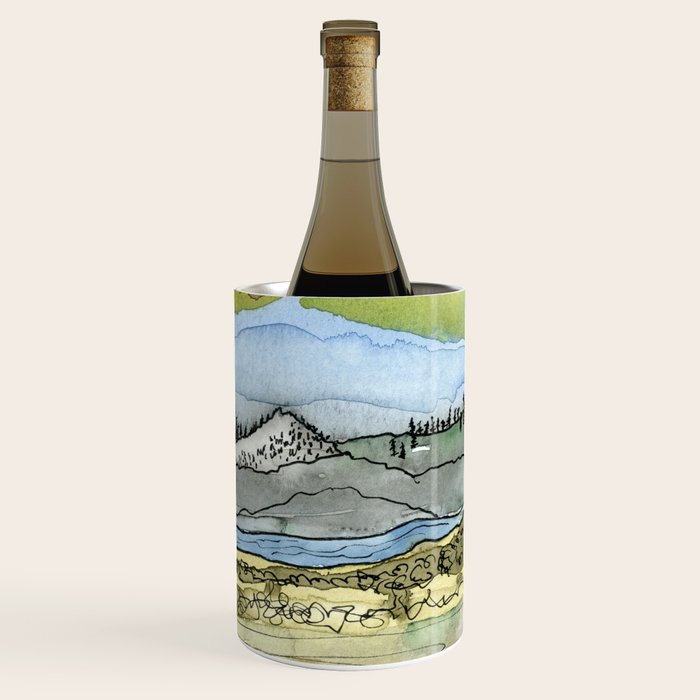 Mountains and River Watercolor Landscape abstract Wine Chiller Gallery Image 3