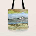 Mountains and River Watercolor Landscape abstract Tote Bag Gallery Image 1