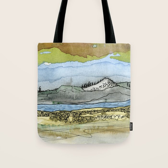 Mountains and River Watercolor Landscape abstract Tote Bag Gallery Image 1