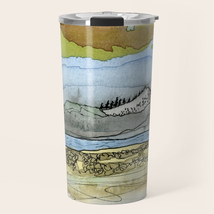 Mountains and River Watercolor Landscape abstract Travel Mug Gallery Image 1