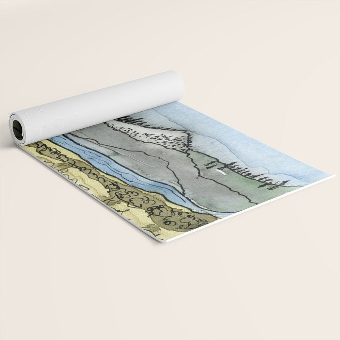 Mountains and River Watercolor Landscape abstract Yoga Mat Gallery Image 2