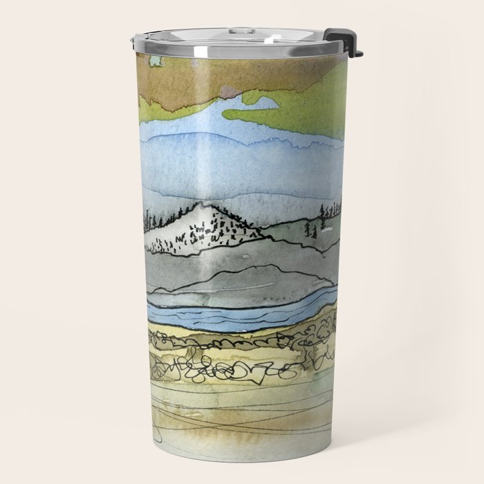 Mountains and River Watercolor Landscape abstract Travel Mug Gallery Image 2