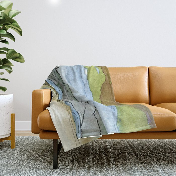 Mountains and River Watercolor Landscape abstract Throw Blanket Gallery Image 1