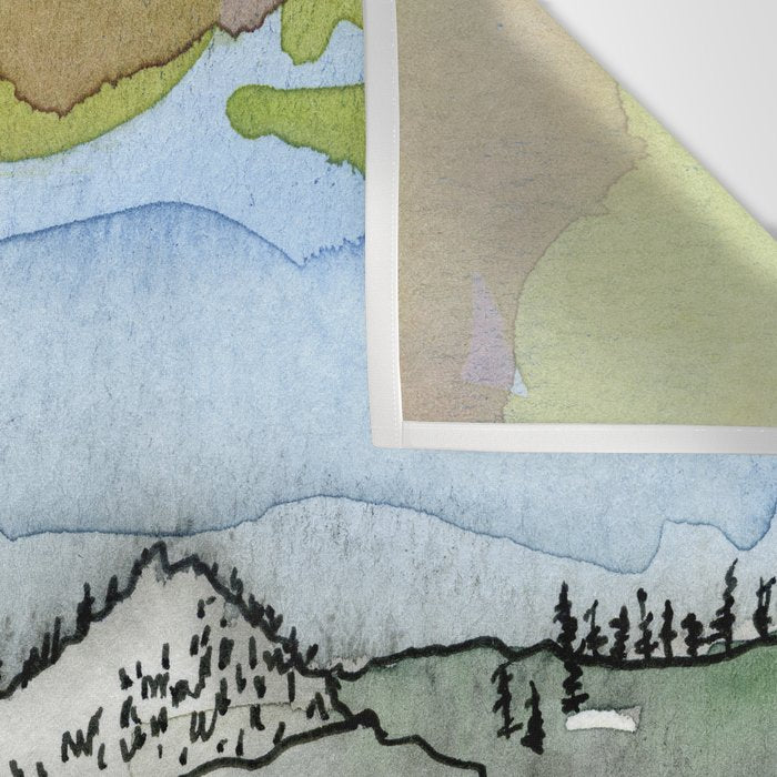 Mountains and River Watercolor Landscape abstract Wall Tapestry Gallery Image 3