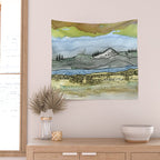 Mountains and River Watercolor Landscape abstract Wall Tapestry Gallery Image 2