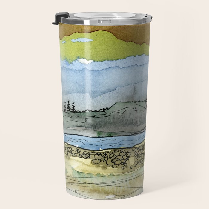 Mountains and River Watercolor Landscape abstract Travel Mug Gallery Image 3