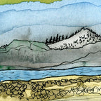 Mountains and River Watercolor Landscape abstract Coffee Mug Gallery Image 2