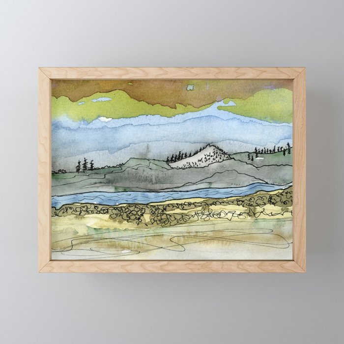 Mountains and River Watercolor Landscape abstract Mini Art Print Gallery Image 1