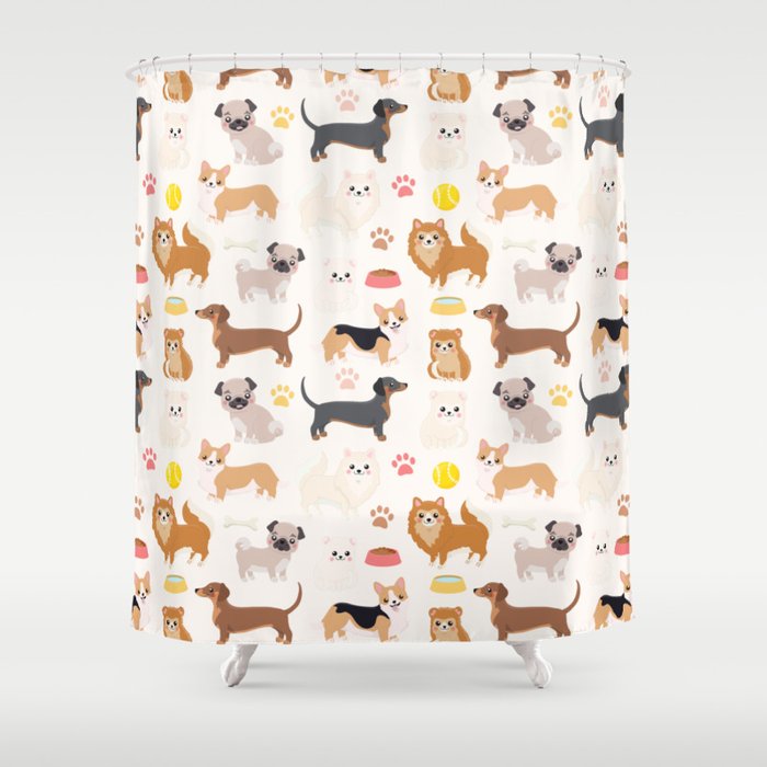 Cute Dog Pattern Shower Curtain Gallery Image 1