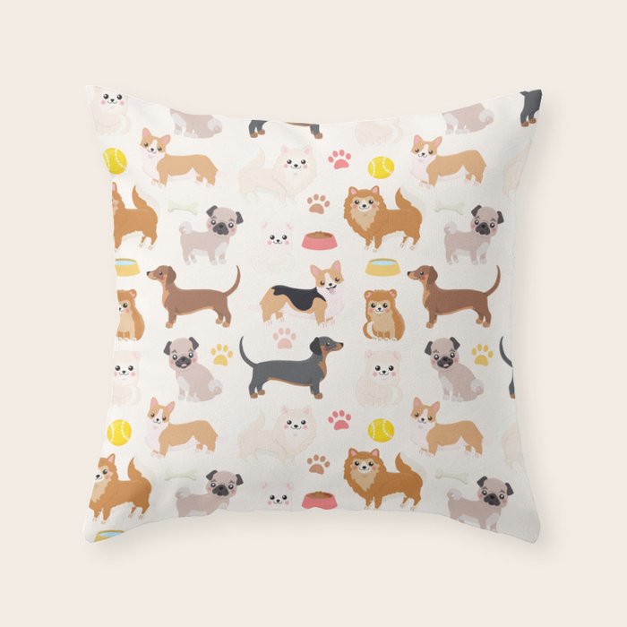 Cute Dog Pattern Throw Pillow Gallery Image 1
