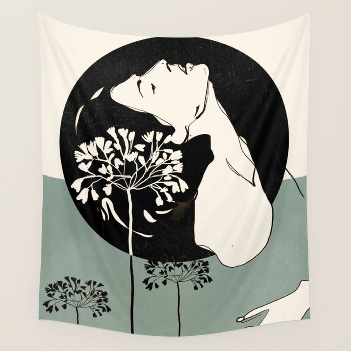 Gentle Beauty 9 Line Drawing Wall Tapestry Gallery Image 4