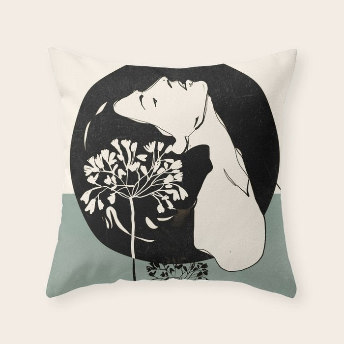 Gentle Beauty 9 Line Drawing Throw Pillow Gallery Image 1