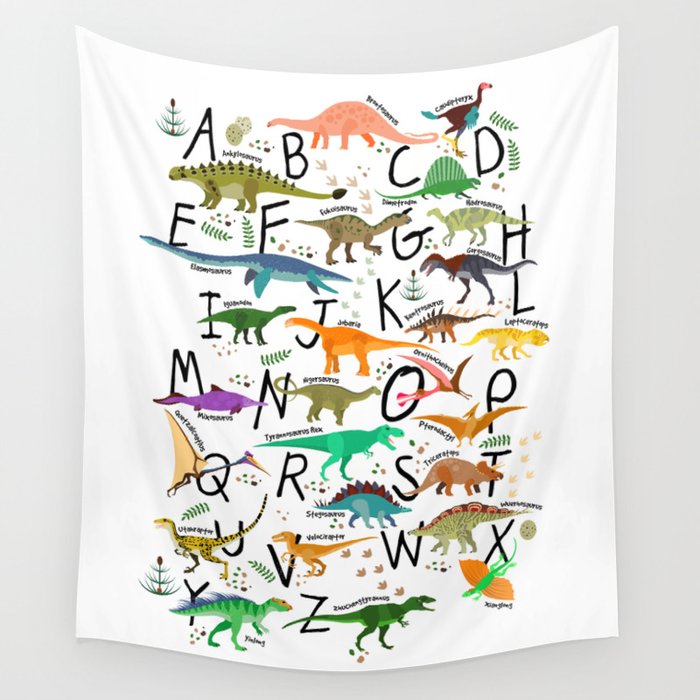 Colorful dinosaur alphabet Wall Tapestry Gallery Image 4