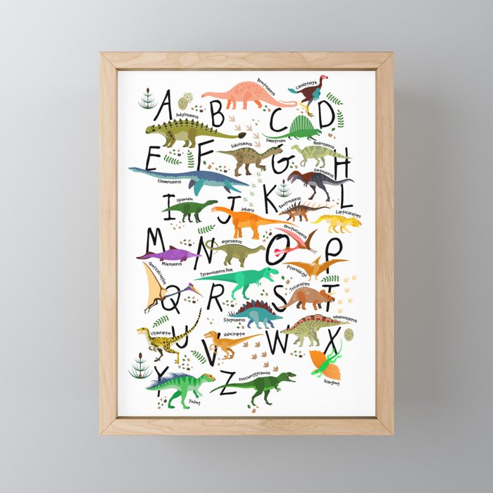 Colorful dinosaur alphabet Mini Art Print