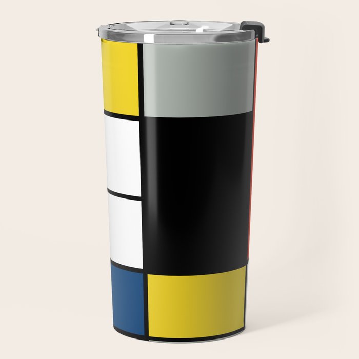 Piet Mondrian - Large Composition A with Black, Red, Gray, Yellow and Blue, 1930 Artwork Travel Mug Gallery Image 2