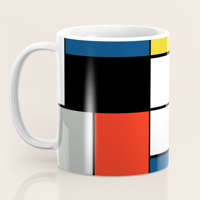 Piet Mondrian - Large Composition A with Black, Red, Gray, Yellow and Blue, 1930 Artwork Coffee Mug Gallery Image 3