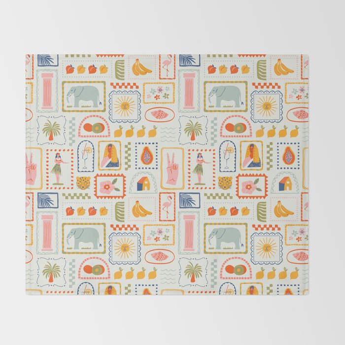 Vintage tropical summer patchwork art pattern Throw Blanket Gallery Image 2